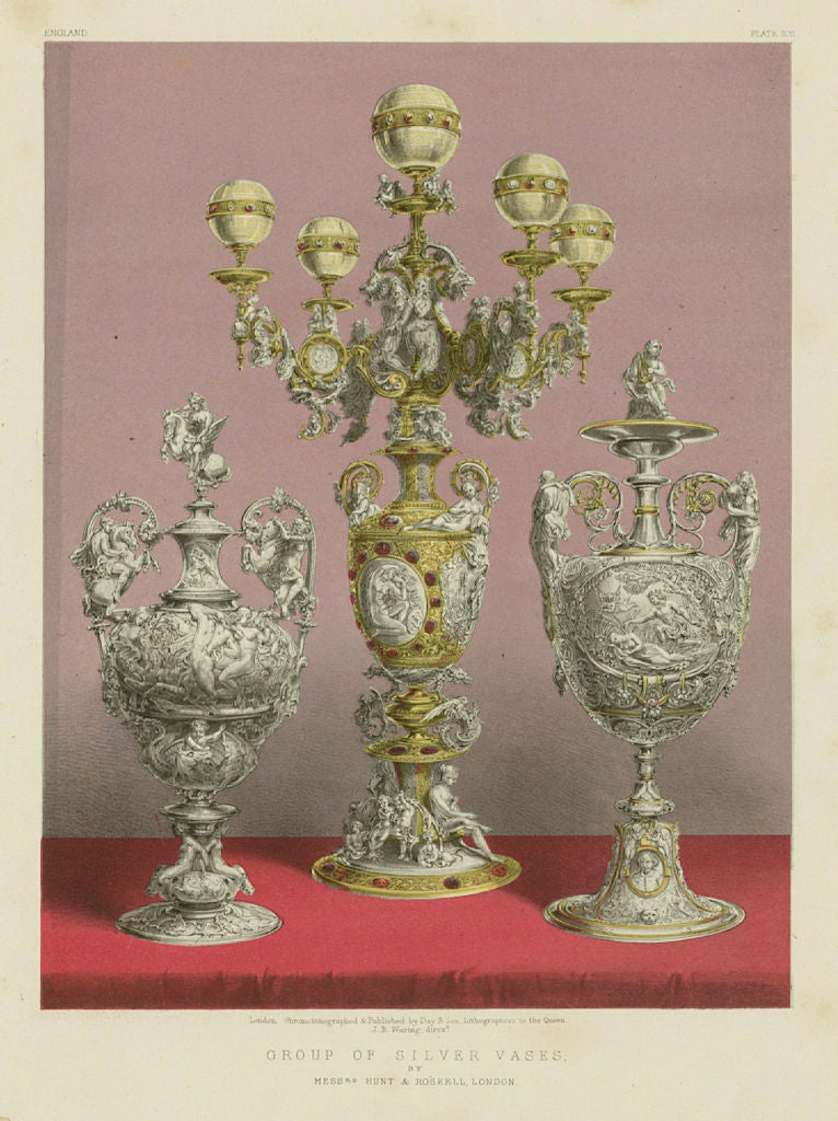 INTERNATIONAL EXHIBITION. Group of silver vases. Hunt & Roskell, London 1862